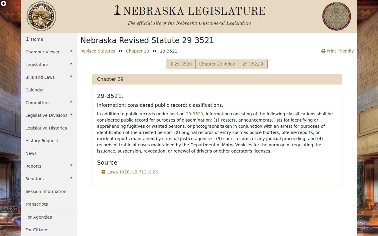 Nebraska arrest record statute relevant to Merrick County booking photos